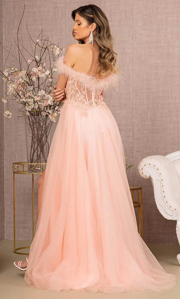 **GLS by Gloria's Enchanting Off-Shoulder Feather and AppliquÃ© Gown**