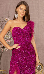 **Gloria's Enchanting Sequin and Feather Dress: Captivate at Every Event**