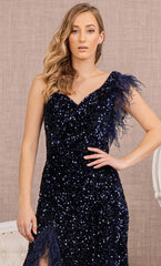 **Gloria's Enchanting Sequin and Feather Dress: Captivate at Every Event**