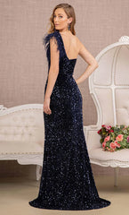 **Gloria's Enchanting Sequin and Feather Dress: Captivate at Every Event**