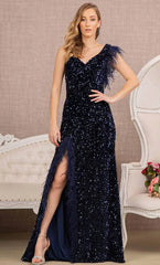 **Gloria's Enchanting Sequin and Feather Dress: Captivate at Every Event**