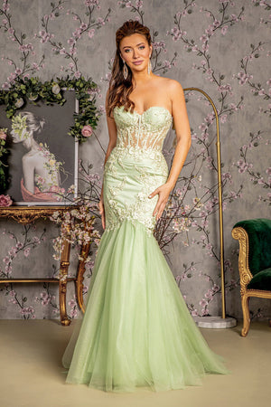 **GLS by Gloria: Captivating AppliquÃ©d Trumpet Gown for Unforgettable Occasions**