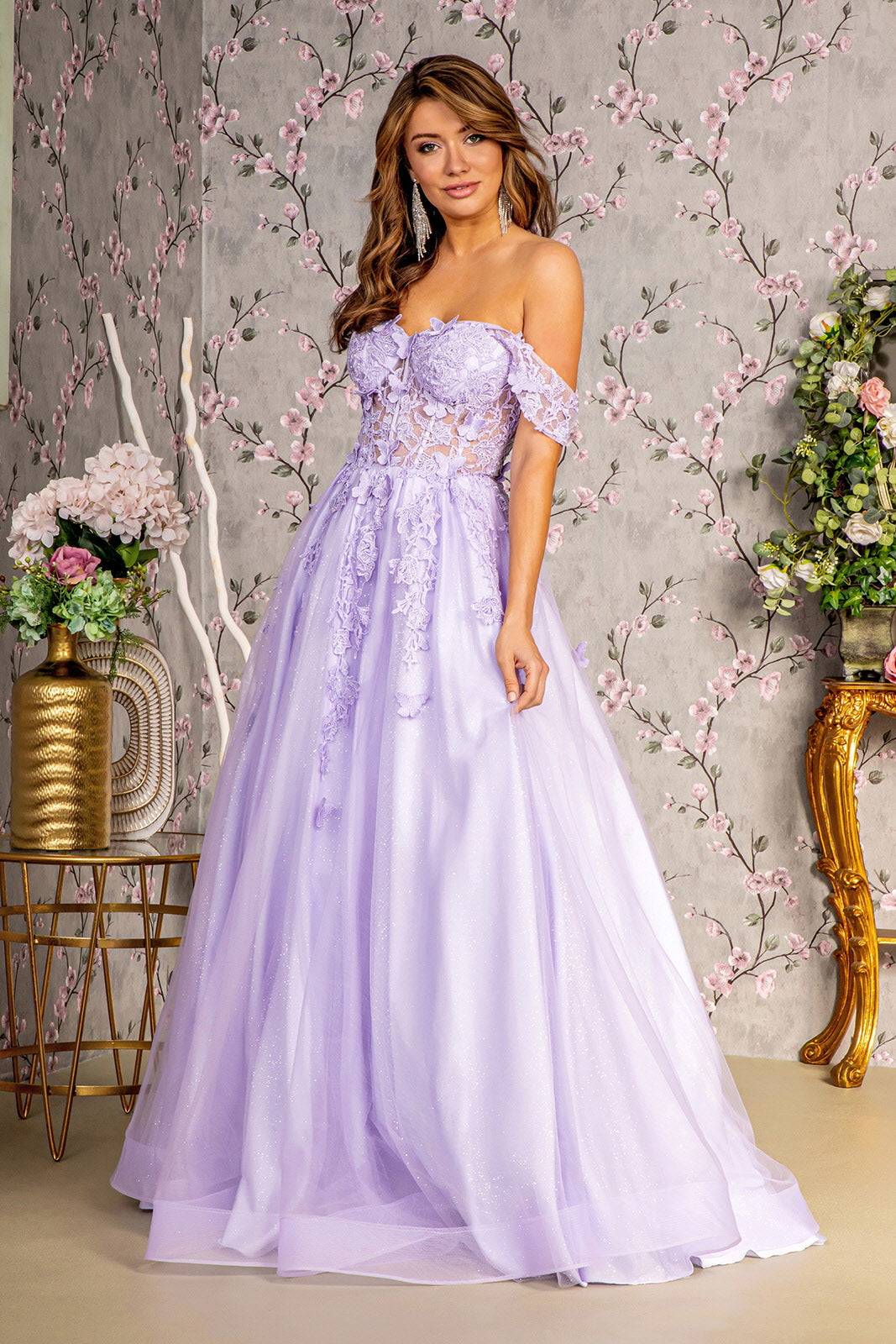 **GLS by Gloria: Enchanting Evening Gown with Butterfly AppliquÃ©s (GL3296)**