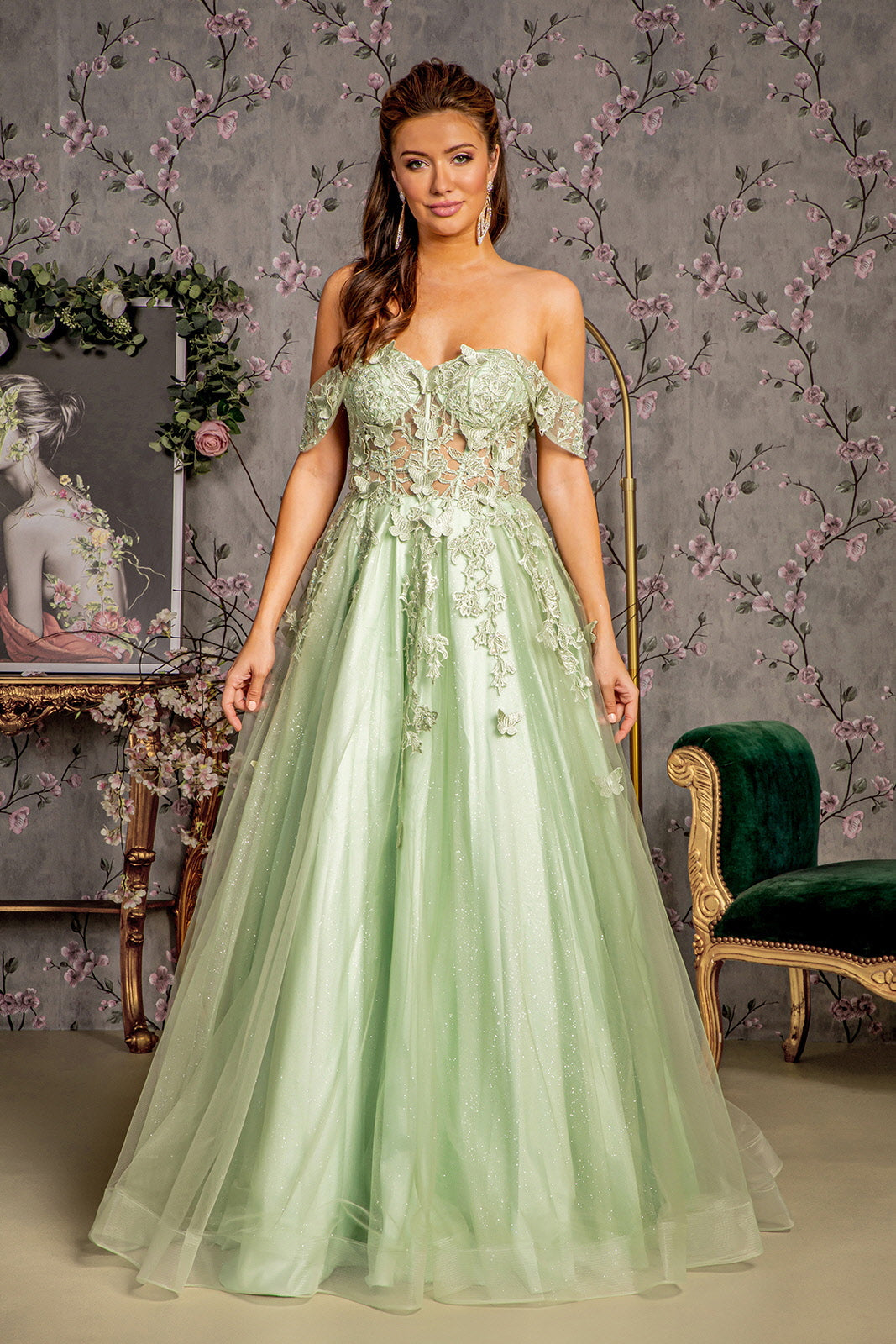**GLS by Gloria: Enchanting Evening Gown with Butterfly AppliquÃ©s (GL3296)**