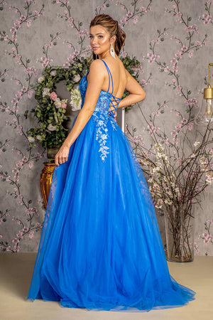 **Timeless Elegance with GLS by Gloria: Royal Blue Mesh Corset Gown**