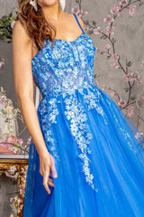 **Timeless Elegance with GLS by Gloria: Royal Blue Mesh Corset Gown**