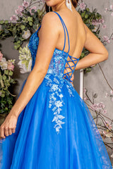 **Timeless Elegance with GLS by Gloria: Royal Blue Mesh Corset Gown**