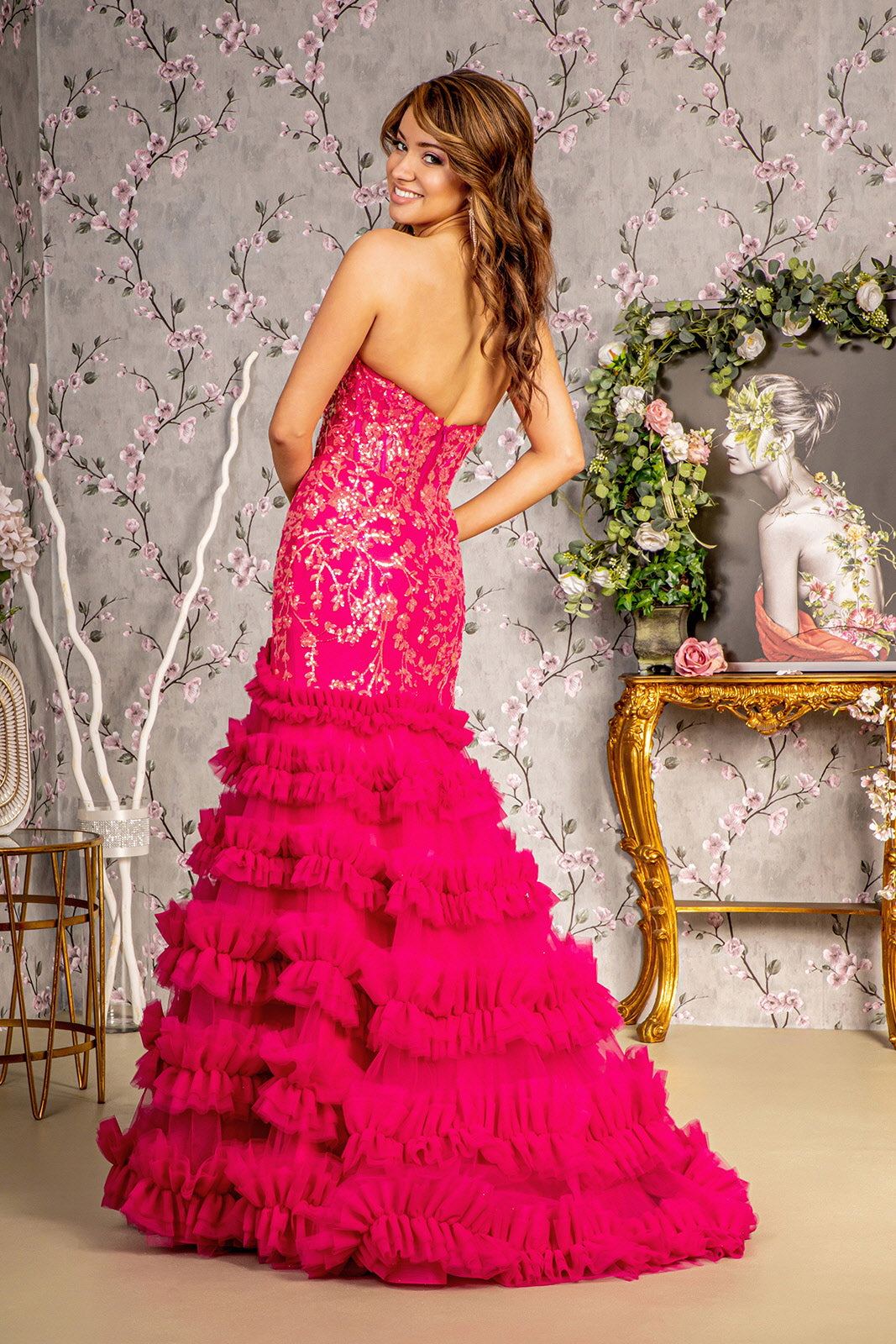**GLS by Gloria's Enchanting Evening Gown: Shimmering Sequins and Ruffled Trumpet Skirt**