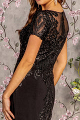 **GLS by Gloria: Embroidered Illusion Back Formal Gown for Enchanting Occasions**