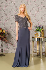 **GLS by Gloria: Embroidered Illusion Back Formal Gown for Enchanting Occasions**