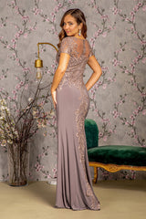 **GLS by Gloria: Embroidered Illusion Back Formal Gown for Enchanting Occasions**