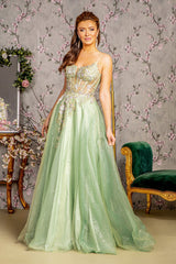 GLS by Gloria GL3377: Sheer Corset Embroidered Gown for Unforgettable Occasions