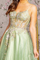 GLS by Gloria GL3377: Sheer Corset Embroidered Gown for Unforgettable Occasions