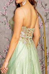 GLS by Gloria GL3377: Sheer Corset Embroidered Gown for Unforgettable Occasions