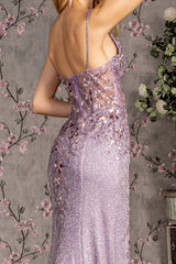GLS by Gloria GL3399: Captivating V-Neckline Evening Dress with Shimmering Embellishments