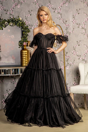 **Gloria's Enchanting Off-Shoulder Evening Gown: Shimmering Elegance for Special Occasions**