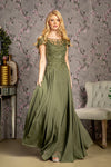 Embroidered Elegance: GLS by Gloria's Olive Chiffon Gown for Unforgettable Occasions