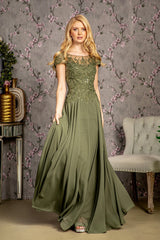 Embroidered Elegance: GLS by Gloria's Olive Chiffon Gown for Unforgettable Occasions