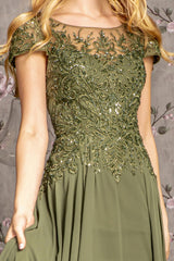 Embroidered Elegance: GLS by Gloria's Olive Chiffon Gown for Unforgettable Occasions
