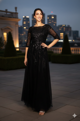 MQ2143 Women's Black Long Funeral Dress