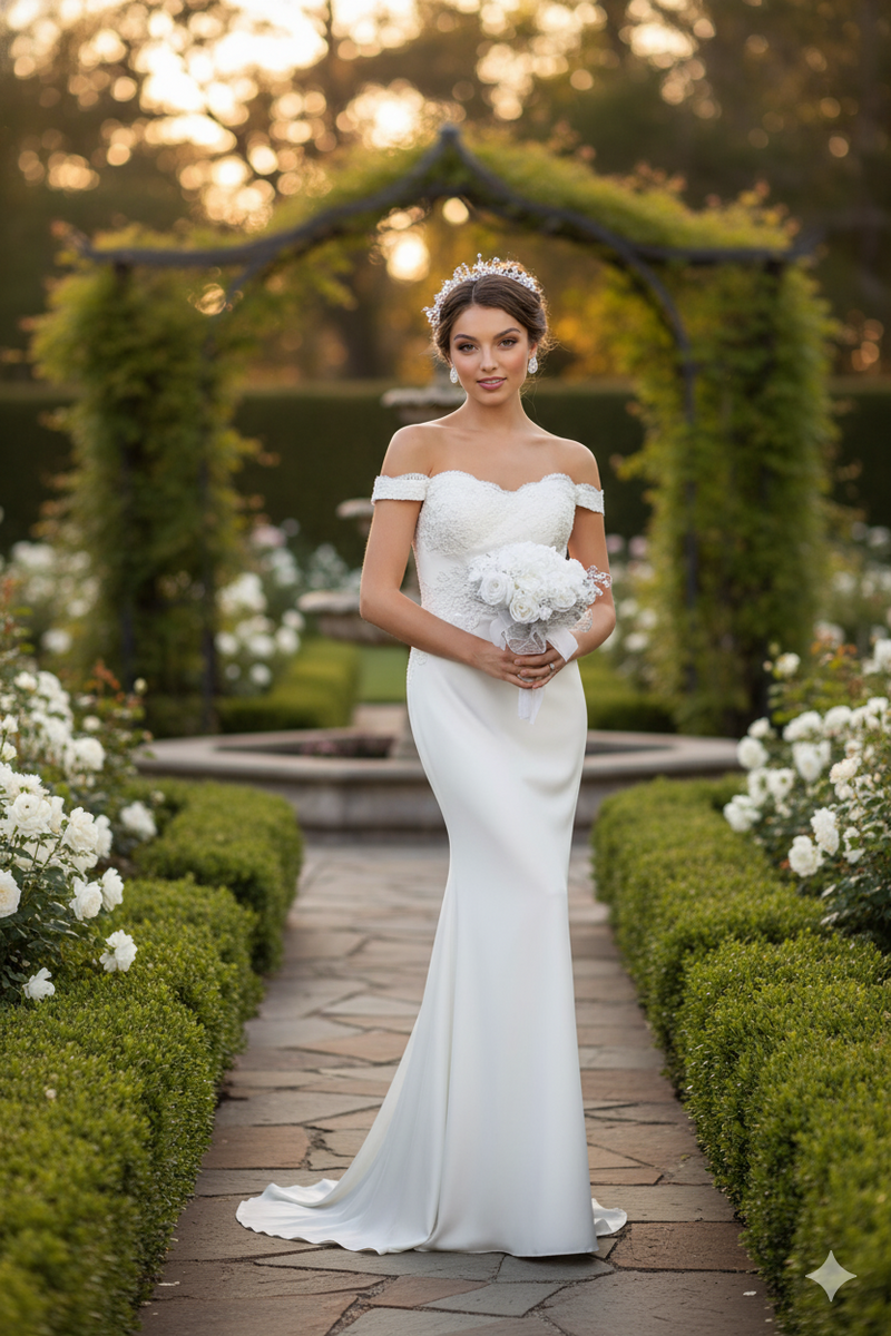 May Queen MQ1529 Off-Shoulder Wedding Gown