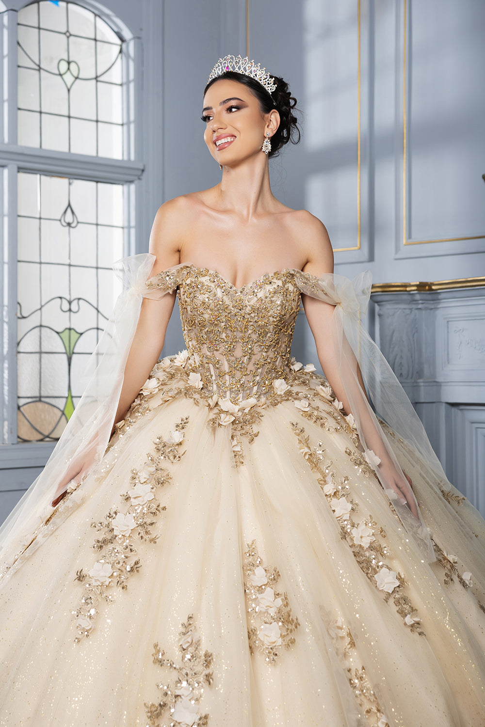 Layla K LK280 3D Floral Off-Shoulder Ball Gown