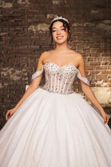 Off-White Crystal Corset Ball Gown