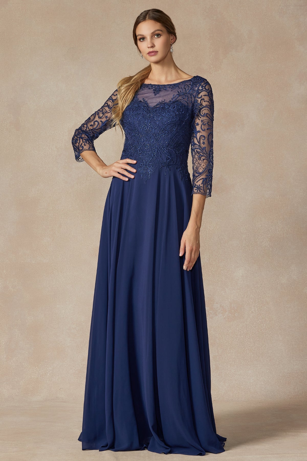 Graceful Nights: Embroidered Lace and Chiffon Formal Dress for Unforgettable Occasions