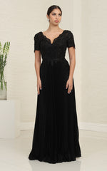 May Queen MQ1902 Pleated Gown with Lace Applique