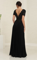 May Queen MQ1902 Pleated Gown with Lace Applique