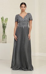 May Queen MQ1902 Pleated Gown with Lace Applique