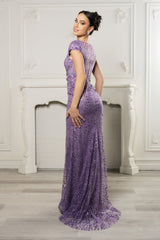 May Queen MQ2062 Long Mesh Gown with Floral Applique