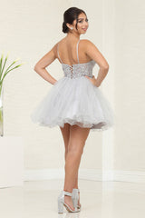 May Queen MQ2067 V-Neck Glitter A-Line Short Prom Dress - Dress