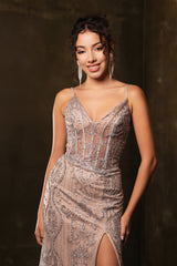 Deep V-Neck Mermaid Prom Gown by May Queen