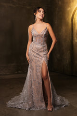 Deep V-Neck Mermaid Prom Gown by May Queen