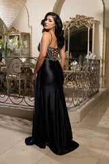 Beaded Corset Satin Evening Gown by May Queen MQ2168