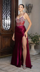 Beaded Corset Satin Evening Gown by May Queen MQ2168