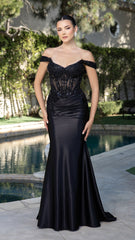 May Queen MQ2180 Off-Shoulder Beaded Gown
