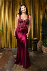 May Queen MQ2180 Off-Shoulder Beaded Gown