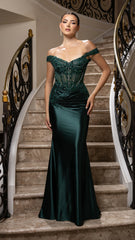 May Queen MQ2180 Off-Shoulder Beaded Gown