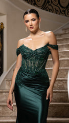 May Queen MQ2180 Off-Shoulder Beaded Gown