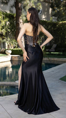 Strapless Rhinestone Corset Gown by May Queen