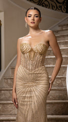 Strapless Corset Sequin Mermaid Gown May Queen MQ2195