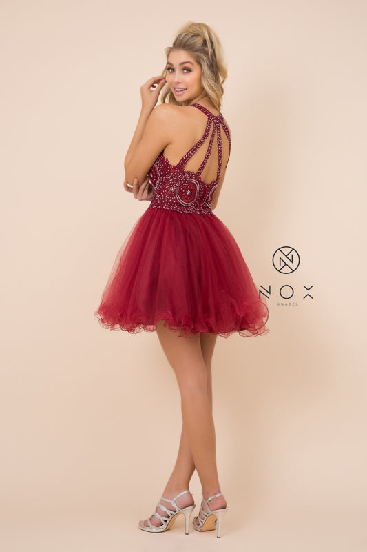 NoxAnabel's B652: Embroidered Lace and Rhinestone Cocktail Dress for Youthful Radiance