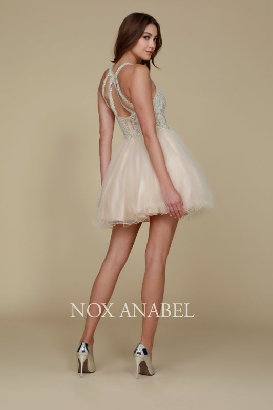 NoxAnabel's B652: Embroidered Lace and Rhinestone Cocktail Dress for Youthful Radiance