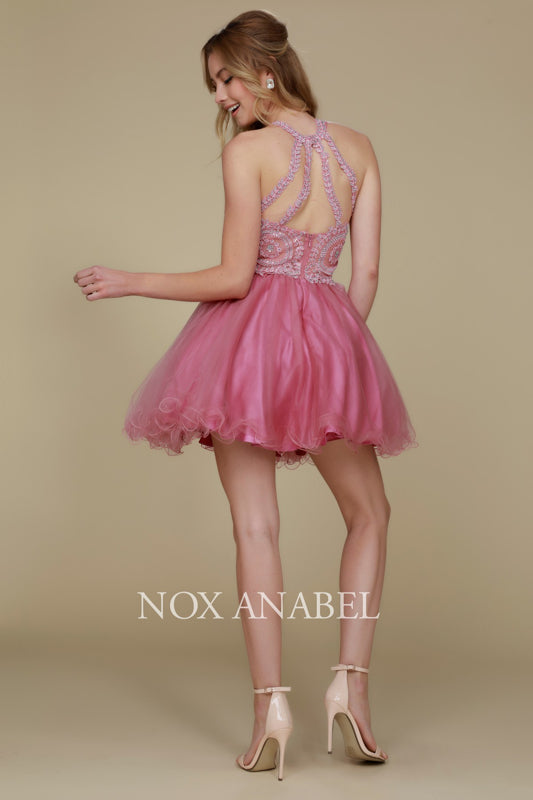 Nox Anabel's B652: Embroidered Lace and Rhinestone Cocktail Dress for Youthful Glamour