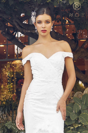 Allure Bridals: Off-the-Shoulder Gown for a Shimmering and Sophisticated Look