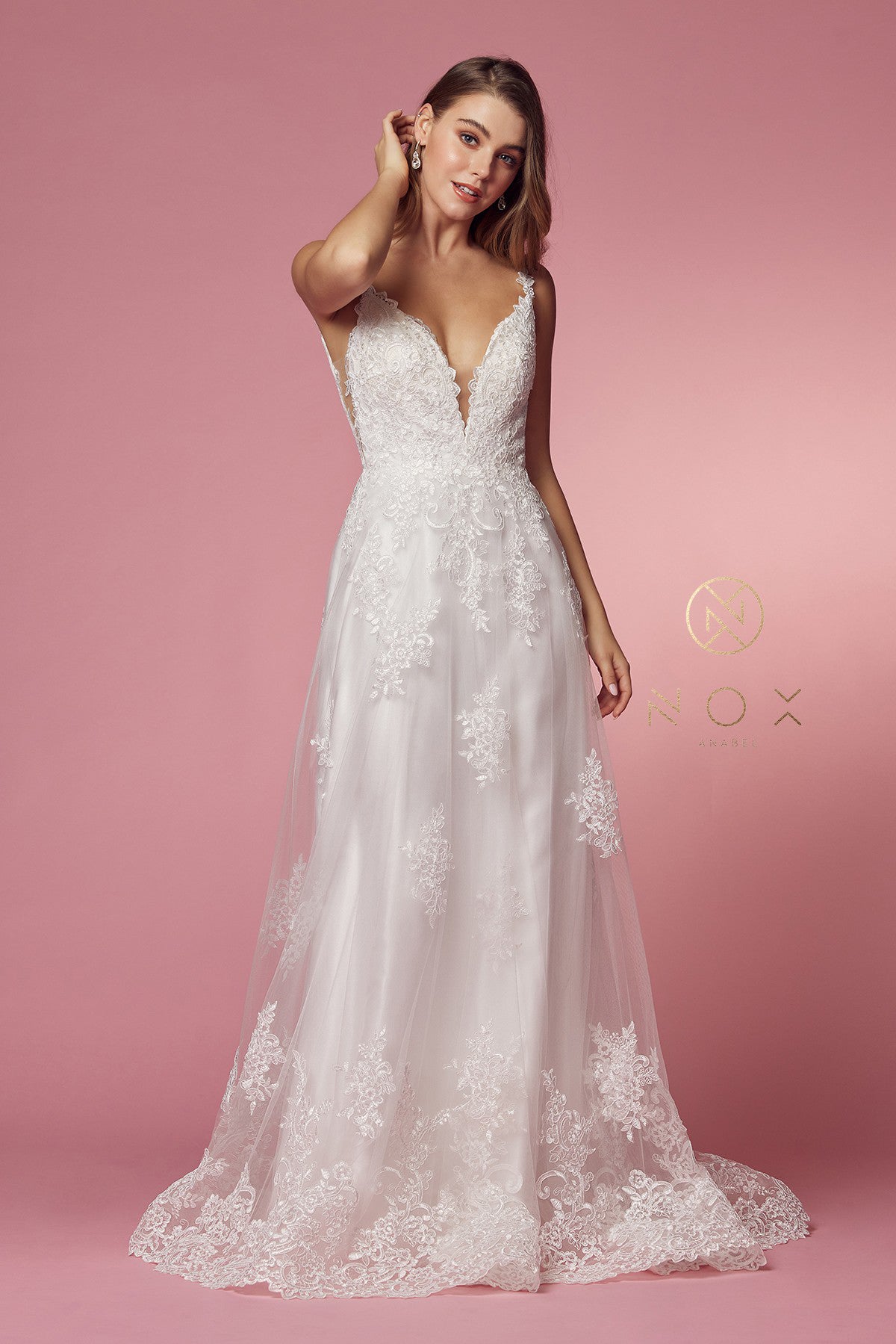 Allure Bridals: Intricate Lace Gown with Shimmering Sparkle and Modern Elegance