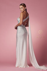 Nox Anabel: Shimmering Heatset Stone Embellished One-Shoulder Gown for Unforgettable Occasions (E1039W)