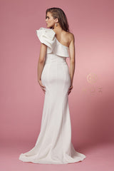 **Nox Anabel Bridal's Ethereal Lace Gown: One-Shoulder Enchantment for Special Occasions**